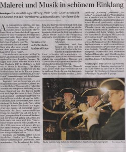 (17.10.2011) Leonberger Kreiszeitung. "Musik und Malerei in schönem Einklang" (Bidl anklicken)