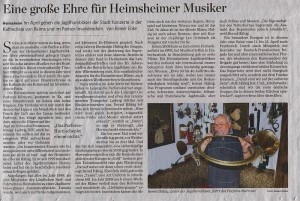 (21.01.2012) Leonberger Zeitung: "Eine große Ehre für Heimsheimer Musiker" (Bild anklicken)