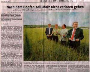 (00.00.2009) Leonberger Kreiszeitung. "Nach dem Hopfen soll Malz nicht verloren gehen". (Bild anklicken)
