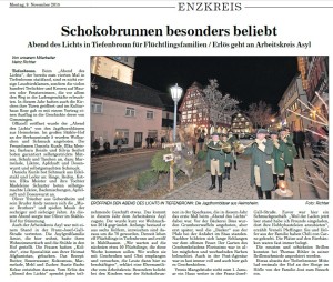 (09.11.2015) Pforzheimer Kurier. "Schokobrunnen besonders beliebt". (Bild anklicken)
